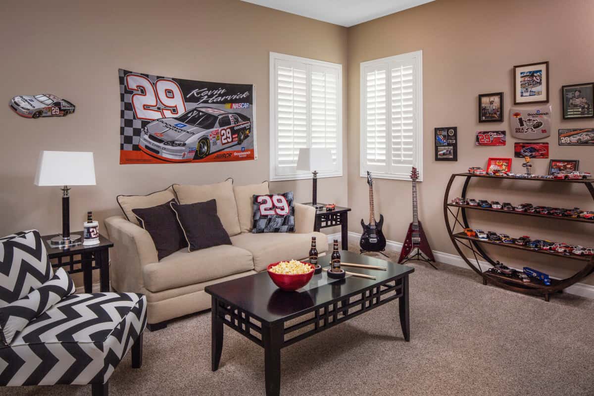 Houston man cave with shutters